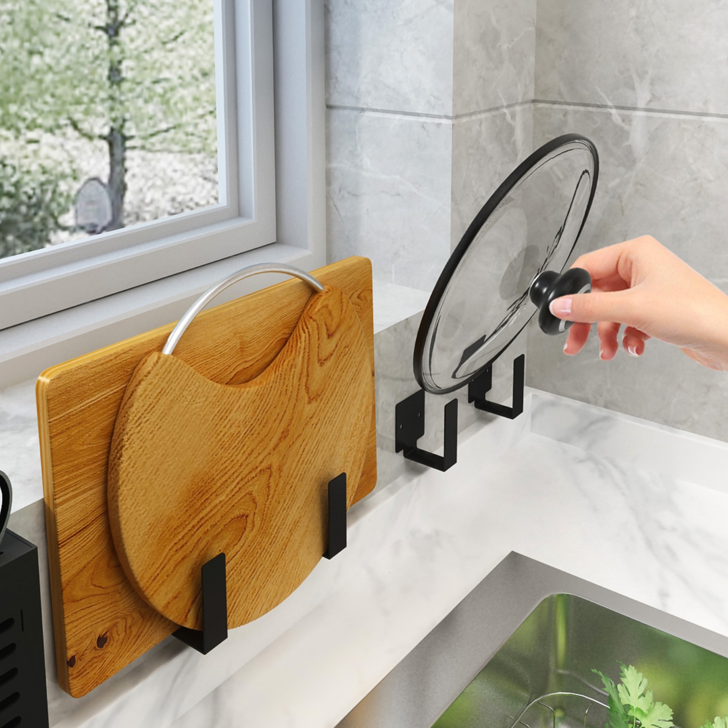 不锈钢锅盖架壁挂式免打孔案板架