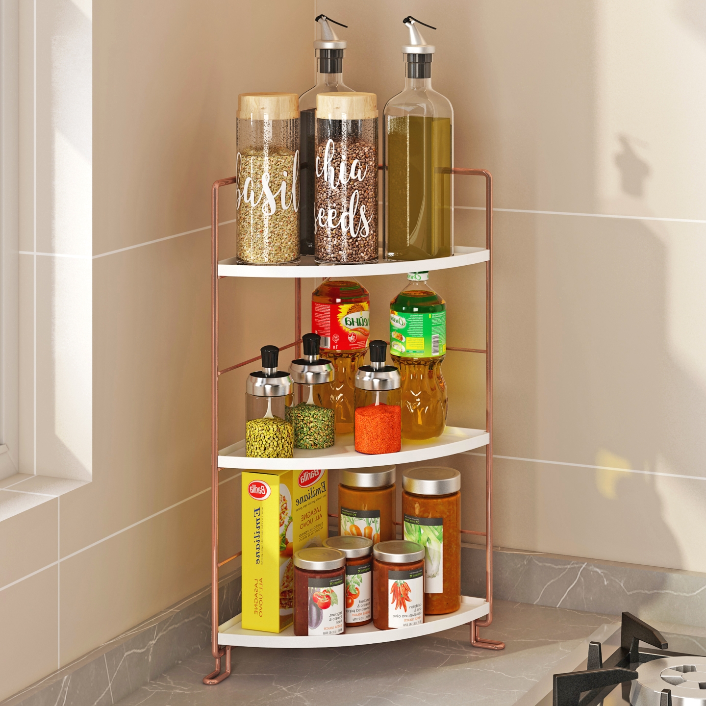 厨房窄边三角转角置物架调料架