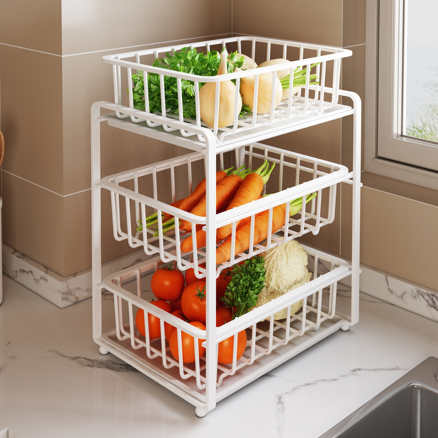 台面果蔬置物架抽屉式沥水置物篮