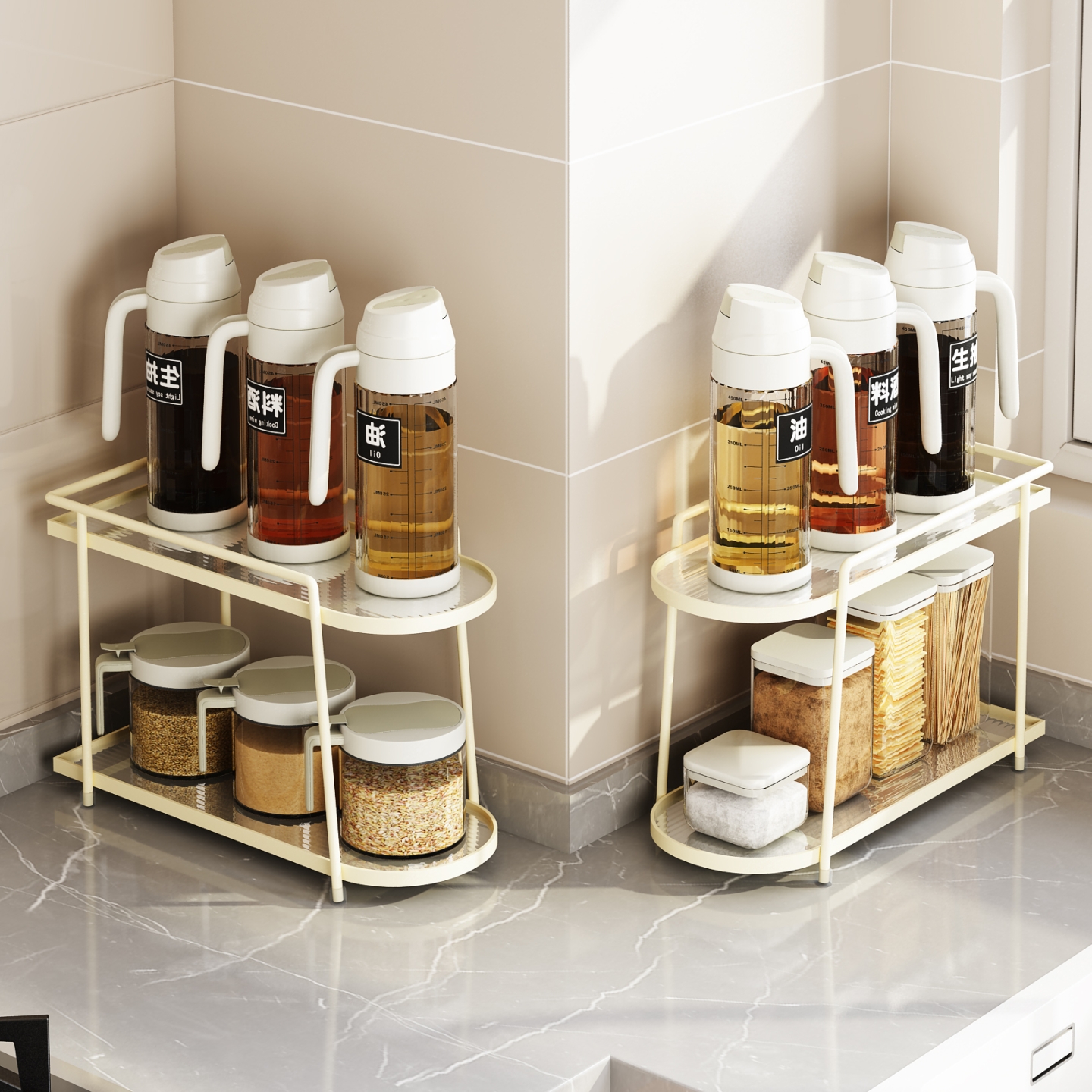 厨房调料置物架家用台式窄小型双层灶台转角油盐酱醋调味品收纳架