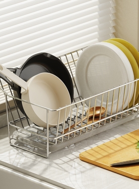 304不锈钢碗盘沥水架厨房台面窄边小尺寸单层碗架锅具碗碟收纳架