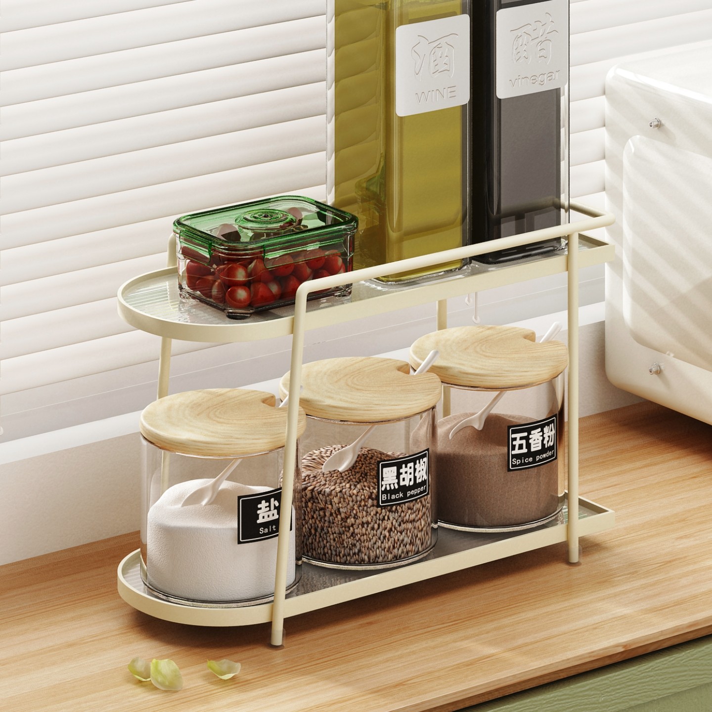 厨房调料置物架家用台式窄小型双层灶台转角油盐酱醋调味品收纳架
