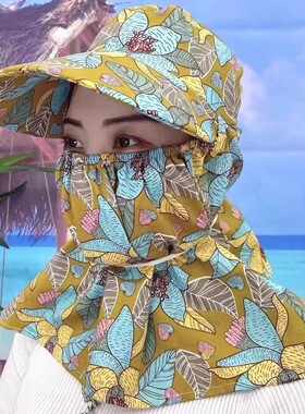 防尘遮脸护颈太阳帽碎花棉绸
