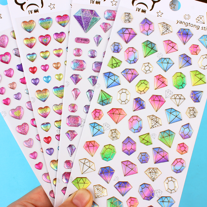 新款韩版宝石贴钻石爱心贴纸滴胶水晶贴纸女孩装饰手账贴日记贴画