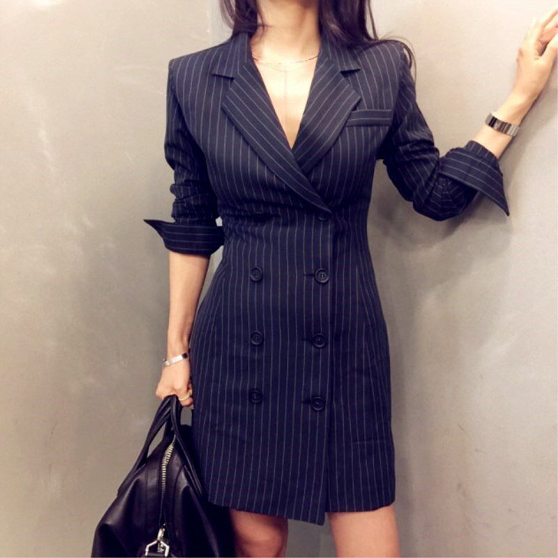 西装外套条纹修身显瘦工作服上衣