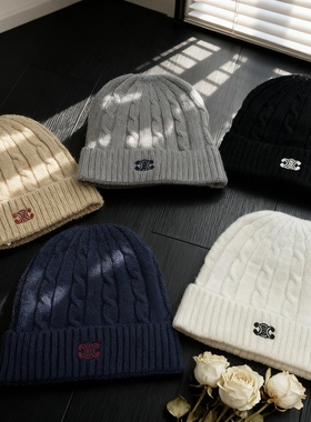 Mist Beads/秋冬时尚ins新款针织帽男女情侣款冷帽保暖蓝色毛线帽