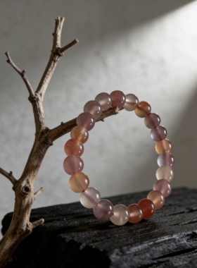 Mist Beads/盐源玛瑙手串女款渐变粉橙玛瑙手链小众设计轻奢手饰