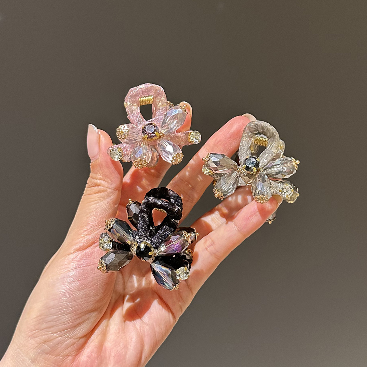 轻奢水钻花朵蝴蝶结抓夹
