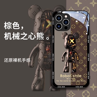 潮牌机械熊适用苹果15promax新款 14plus手机壳iPhone13pro保护套12mini网红玻璃