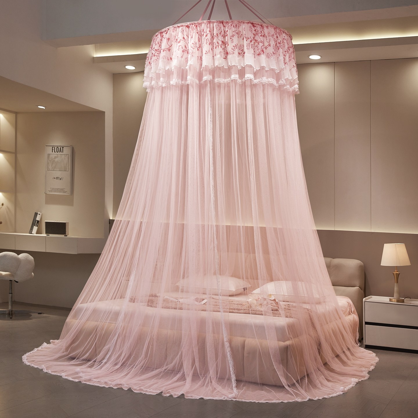 2026新款网红吊顶圆顶蚊帐圆形落地吊挂式公主纱帐纱幔宫廷床幔