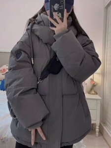 森马集团灰色复古羽绒棉服棉衣外套女冬季oversize加绒加厚情侣面