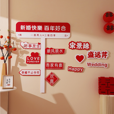 婚房布置结婚装饰客厅套装男女方新房吾家有喜kt板背景墙拍照区