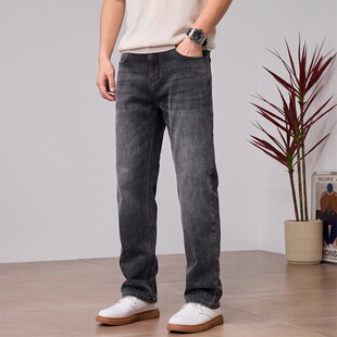 男宽松直筒黑灰色 轻商务弹力牛仔裤 40码 植物 1308 春季