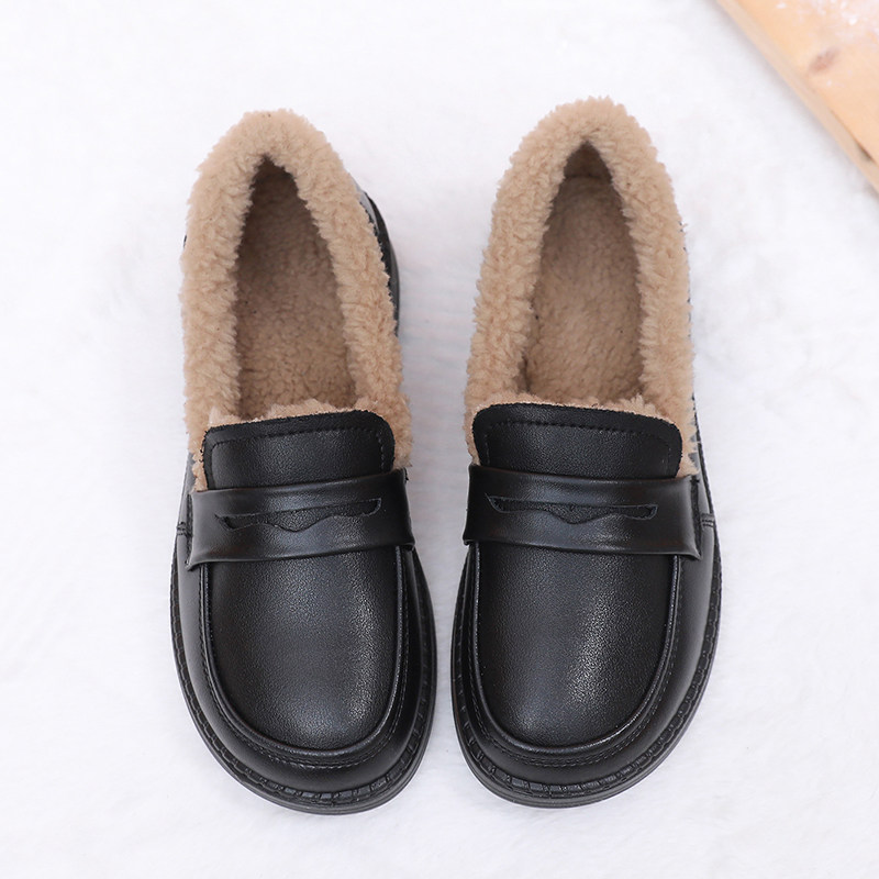 真皮软底加绒保暖小皮鞋女秋冬百搭防滑厚底豆豆鞋一脚蹬乐福鞋女,女鞋,乐福鞋（豆豆鞋）,淘宝优惠券,粉丝福利购,淘宝优惠卷