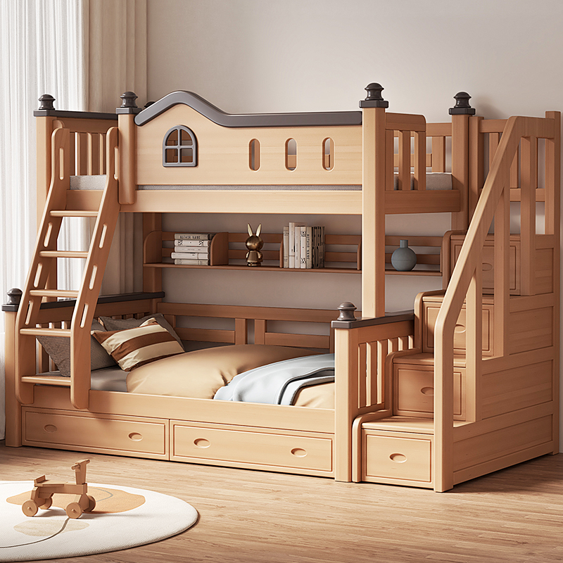 榉木上下铺床全实木儿童高低床可拆分成人子母床双层床两层上下床