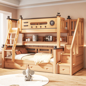 榉木上下床双层床全实木儿童床高低床小户型子母床上下铺木床双层