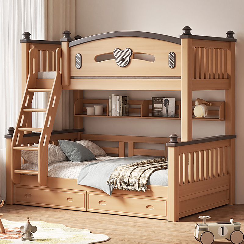 榉木上下铺床全实木儿童高低床小户型成人子母床双层床两层上下床