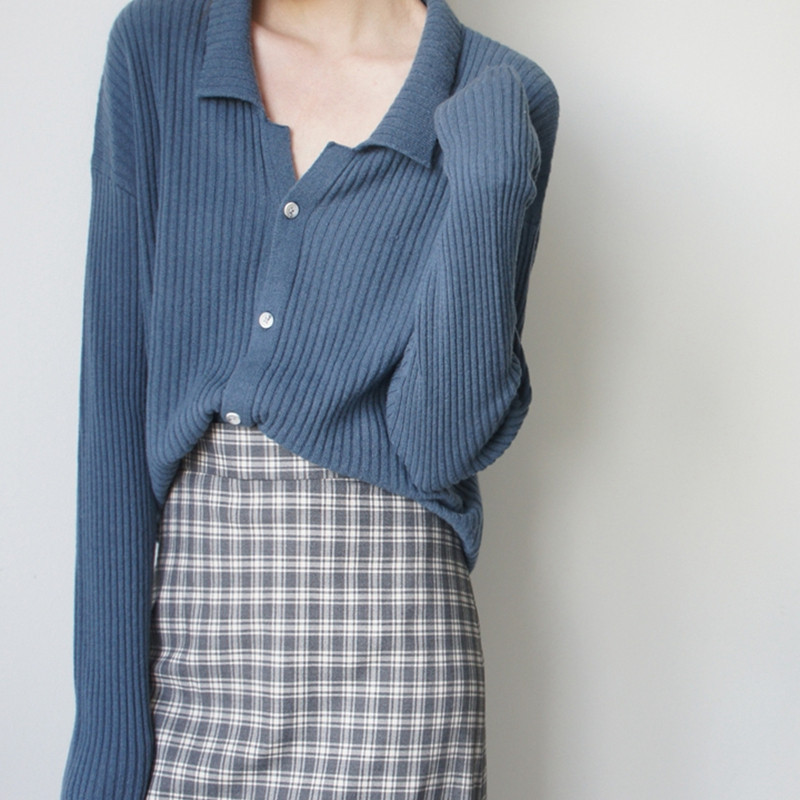 CLEARANCE PICK-UP COUNTER WITHDRAWN FOR EXPORT TO JAPANS FOREIGN TRADE WOMENS FASHION AND VERSATILE SHIRT STYLE PIT STRIP KNITTED CARDIGAN WOMEN