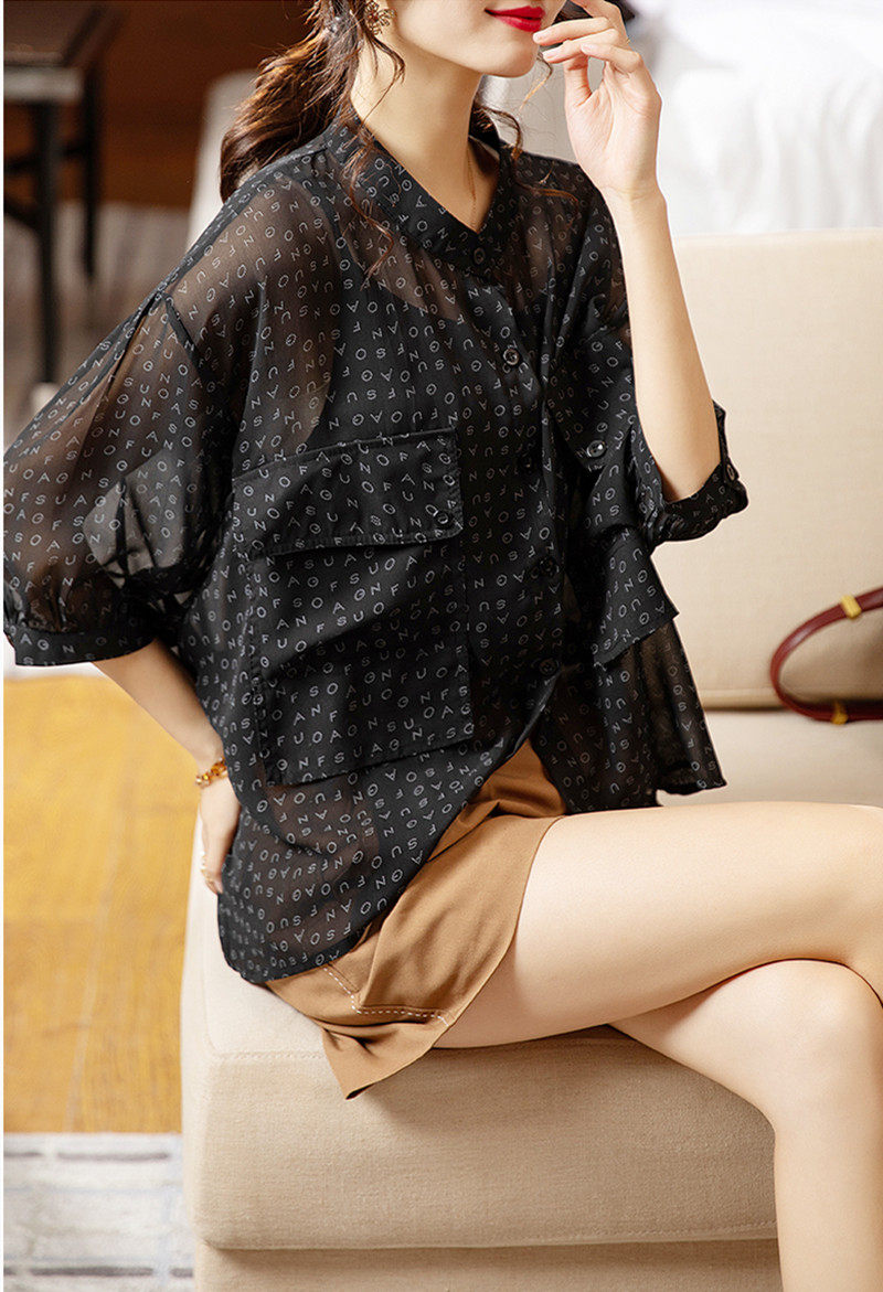 FIRST-LINE BIG-NAME FOREIGN TRADE EXPORTS JAPANESE WOMENS CLOTHING CLEARANCE MISSING LETTER PRINTS HALF-SLEEVED THIN LOOSE SUNSCREEN TOPS