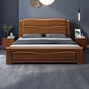 金丝胡桃木全实木床1.8米双人床1.5m储物高箱床现代简约主卧婚床