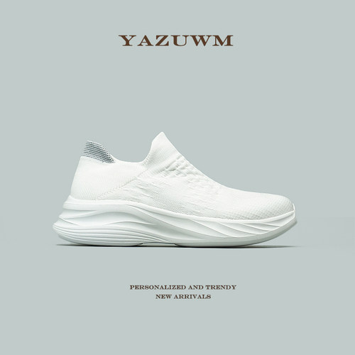 【超好看白色】一脚蹬无鞋带好穿袜子鞋男女款百搭健身透气网面鞋