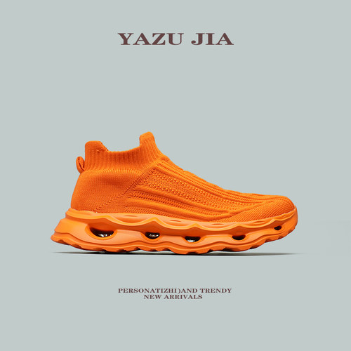 情侣款男女中帮包裹感健身一脚蹬袜子鞋弹力飞织透气网面健步鞋