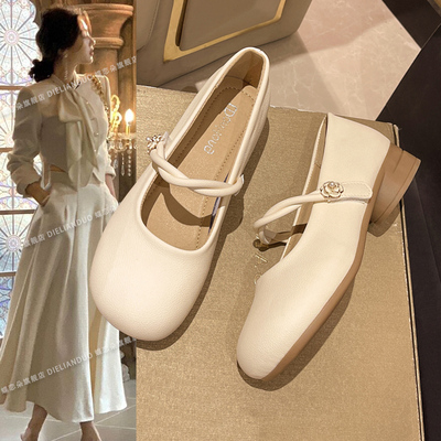 单鞋女款2025新款秋季配裙子百搭浅口小皮鞋气质法式玛丽珍女鞋子