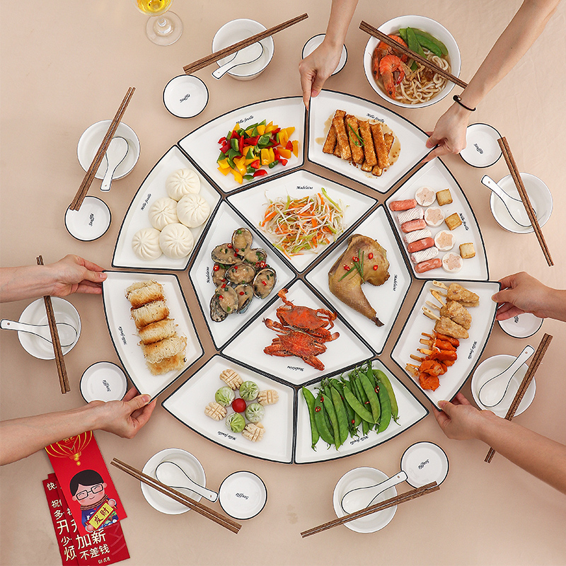 团圆饭餐具拼盘套装家用创意陶瓷碗盘子组合2025新款过年聚会摆盘
