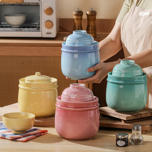 高颜值家用泡菜坛子带内盖陶瓷腌菜罐子酱菜酸菜专用储物罐猪油罐