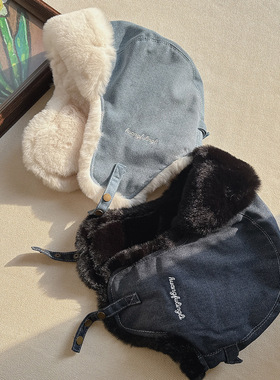 加绒加厚大檐显脸小保暖雷锋帽户外骑行防风牛仔护耳帽男女通用潮