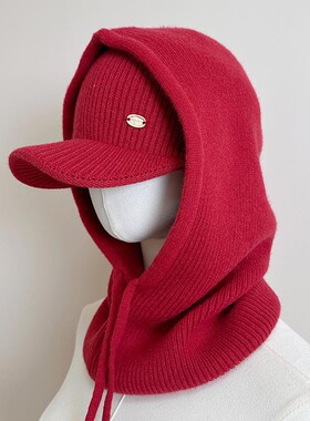 围巾脖套一体百搭加厚秋冬季假领子帽子女护耳针织帽连帽领毛线帽
