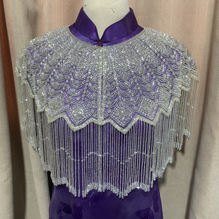 白银色旗袍薄款百搭礼服流苏结婚婚礼订婚礼服高端礼服披肩外披