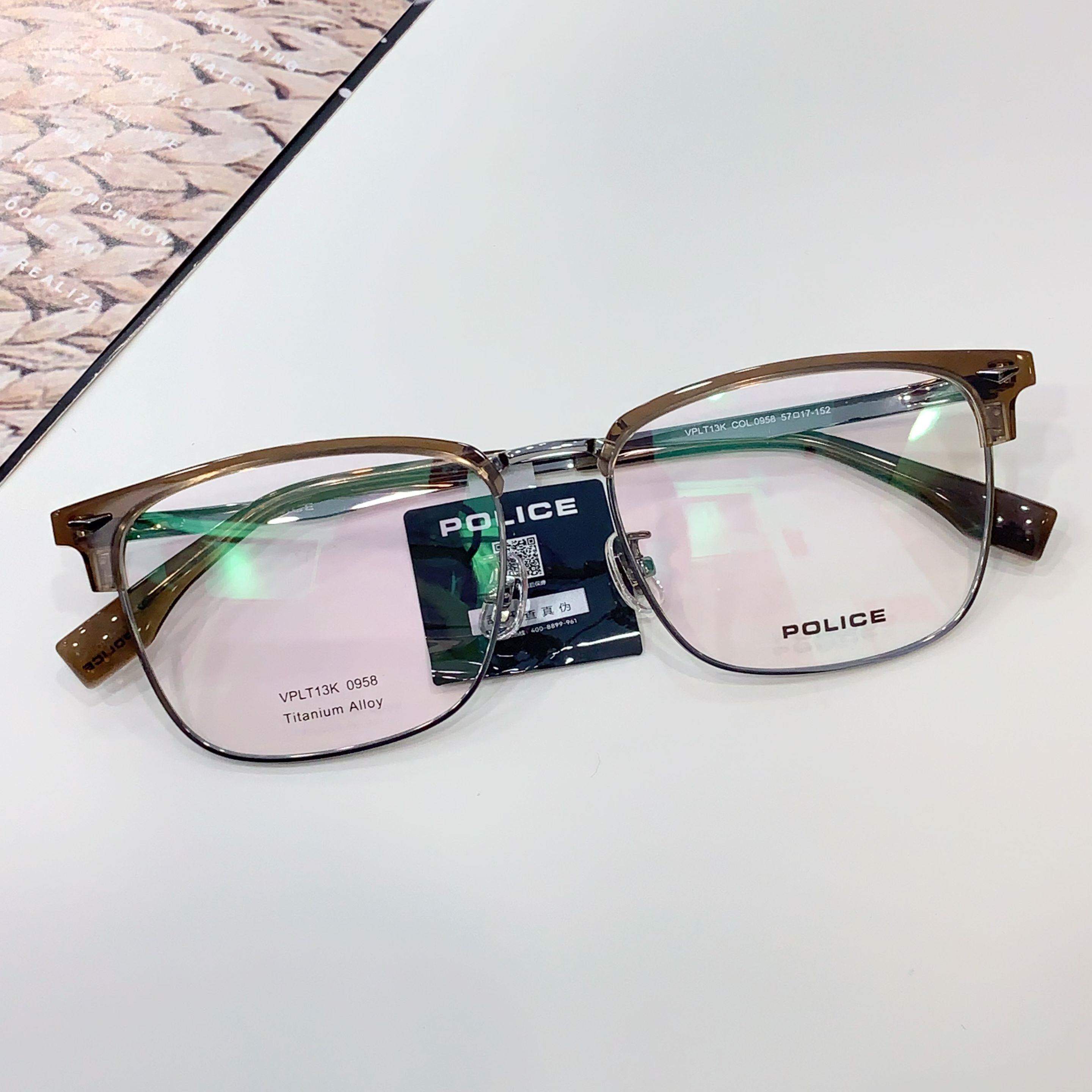 POLICE魄力思警察眼镜框眉毛半框镜架光学男女近视复古钛VPLT13K