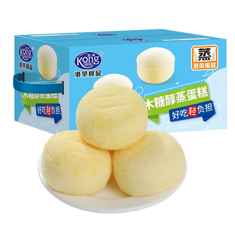 港荣木糖醇蒸蛋糕早餐整箱无添加蔗糖老年人孕妇专用零食面包食品