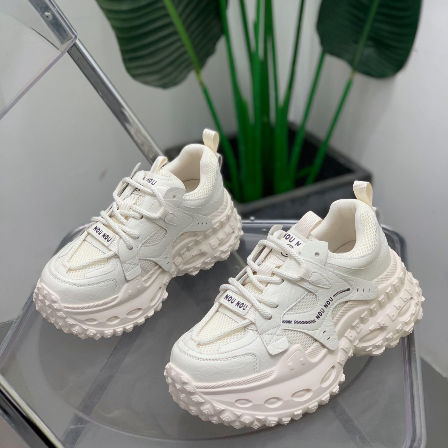 网面真皮透气老爹鞋女2026年春季轻便运动鞋厚底增高显瘦休闲女鞋,女鞋,时尚休闲鞋,淘宝优惠券,粉丝福利购,淘宝优惠卷