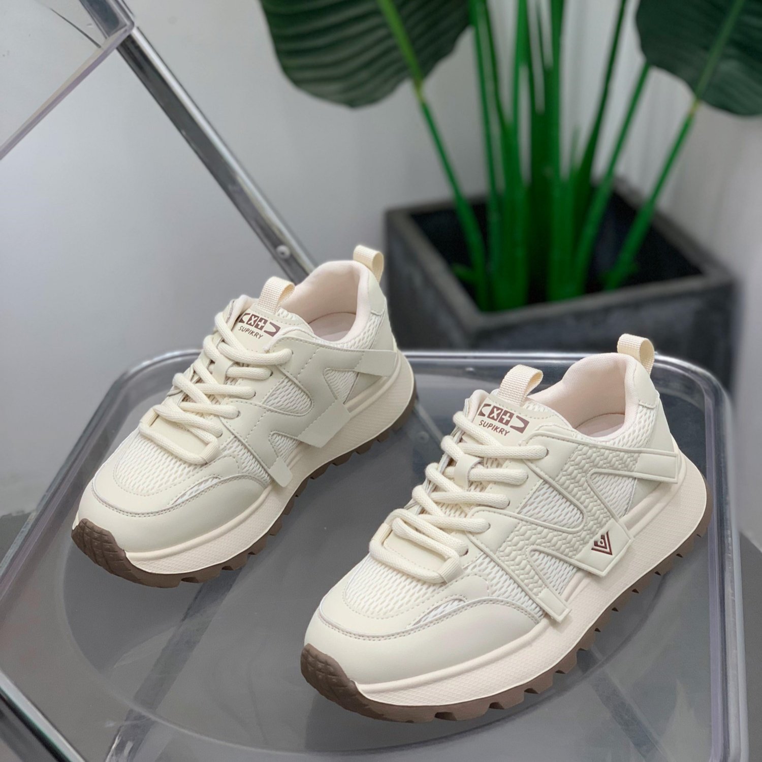 复古真皮网面老爹鞋女2026年春季轻便运动鞋厚底增高显瘦阿甘鞋,女鞋,时尚休闲鞋,淘宝优惠券,粉丝福利购,淘宝优惠卷