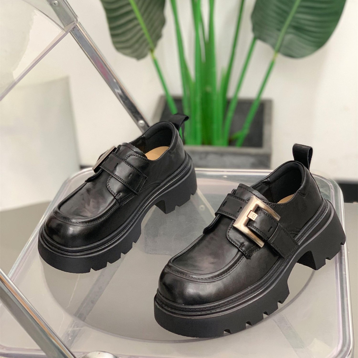 英伦风圆头金属扣百搭粗跟乐福鞋女2026春季新款增高简约复古单鞋,女鞋,乐福鞋（豆豆鞋）,淘宝优惠券,粉丝福利购,淘宝优惠卷