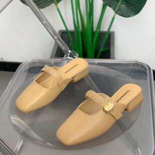 粗跟平底包头半拖凉鞋女2026年夏季百搭单鞋新款英伦风软底小皮鞋