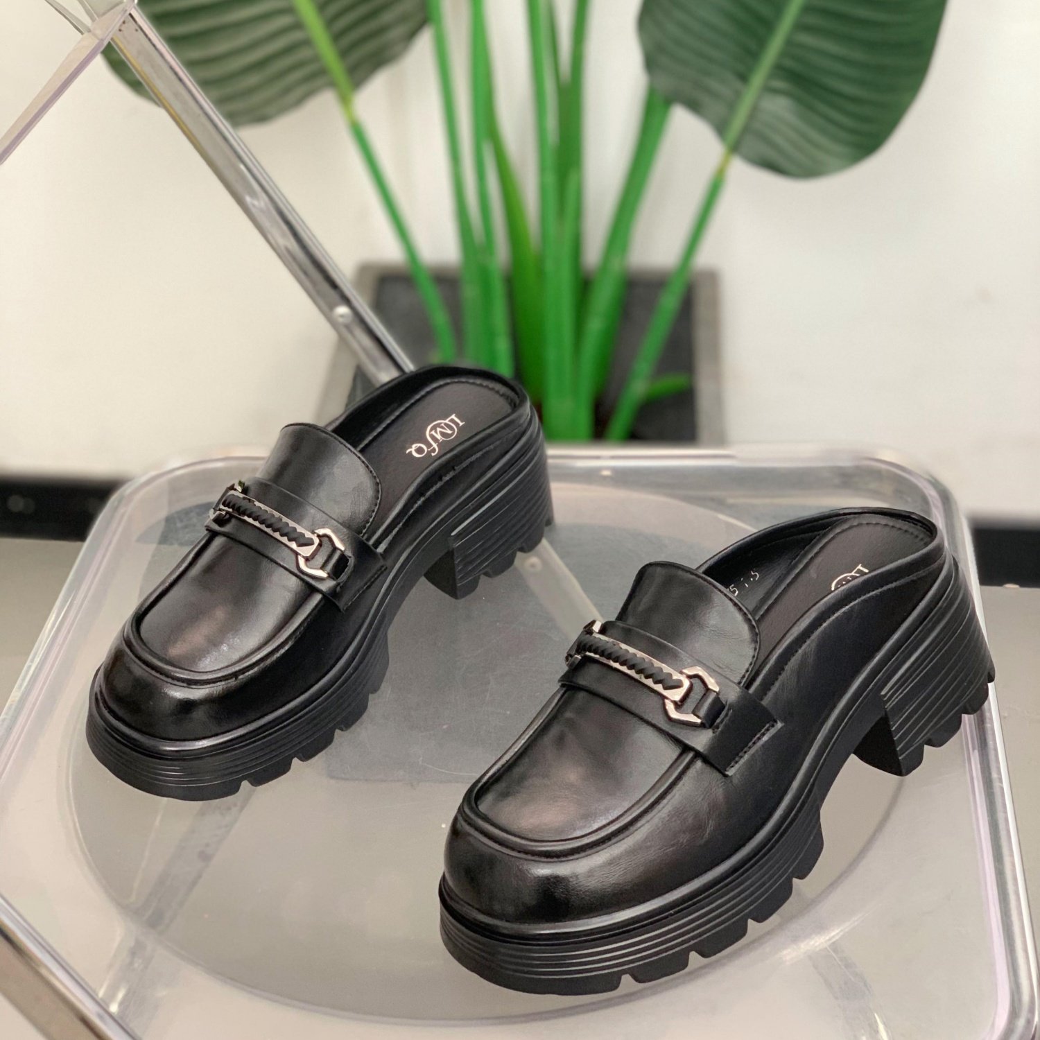 英伦风厚底乐福鞋女2026春季新款一脚蹬包头半拖鞋增高小个子女鞋,女鞋,乐福鞋（豆豆鞋）,淘宝优惠券,粉丝福利购,淘宝优惠卷