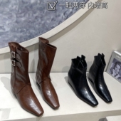2025年秋冬内增高方头两穿西部靴女复古美拉德瘦瘦潮靴中筒裤 管靴
