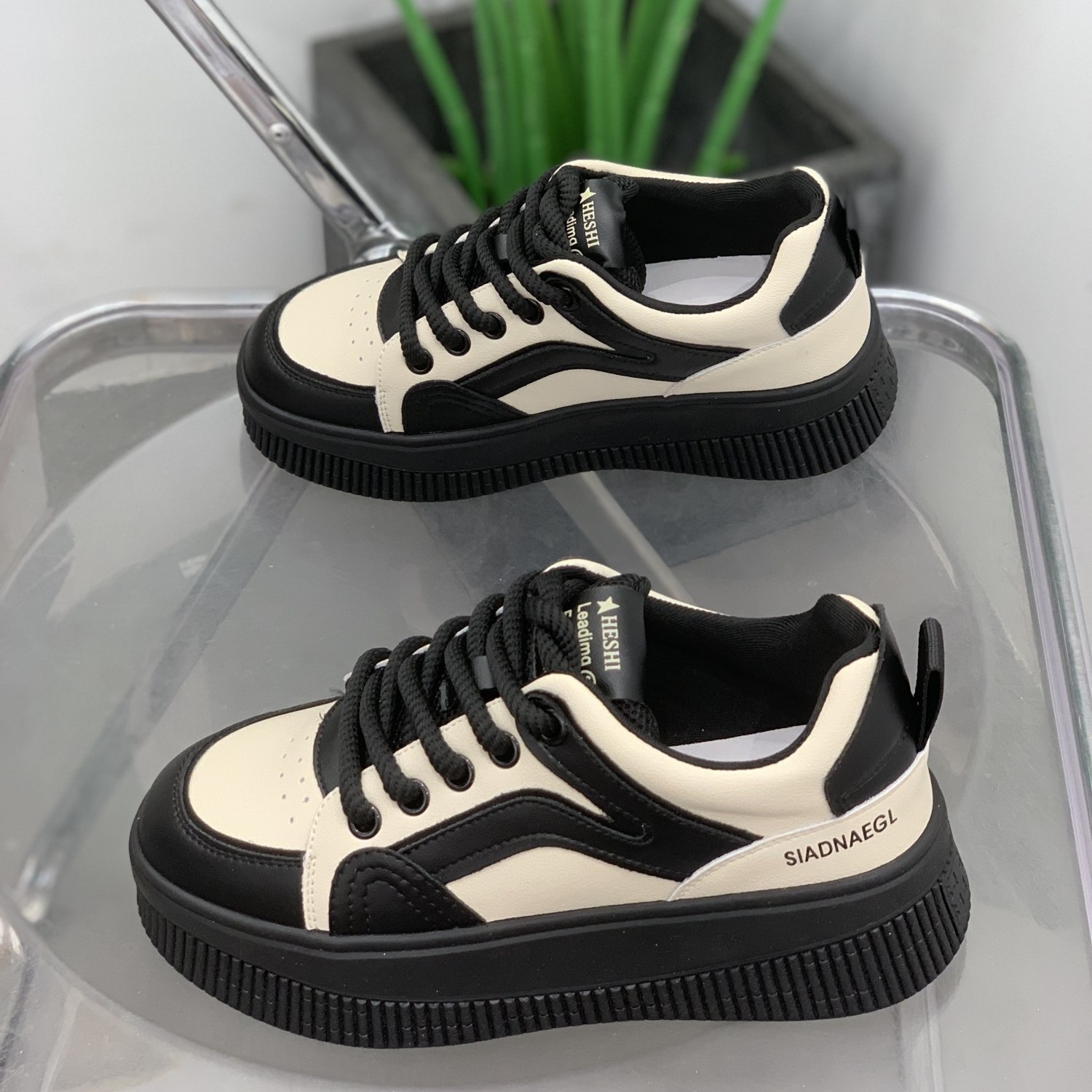 真皮板鞋女2025年秋冬新款拼色百搭小白鞋女系带网红休闲运动鞋子,女鞋,休闲板鞋,淘宝优惠券,粉丝福利购,淘宝优惠卷