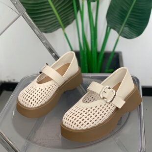 小个子5cm厚底圆头编织镂空玛丽珍鞋 新款 百搭透气单鞋 女2026春季