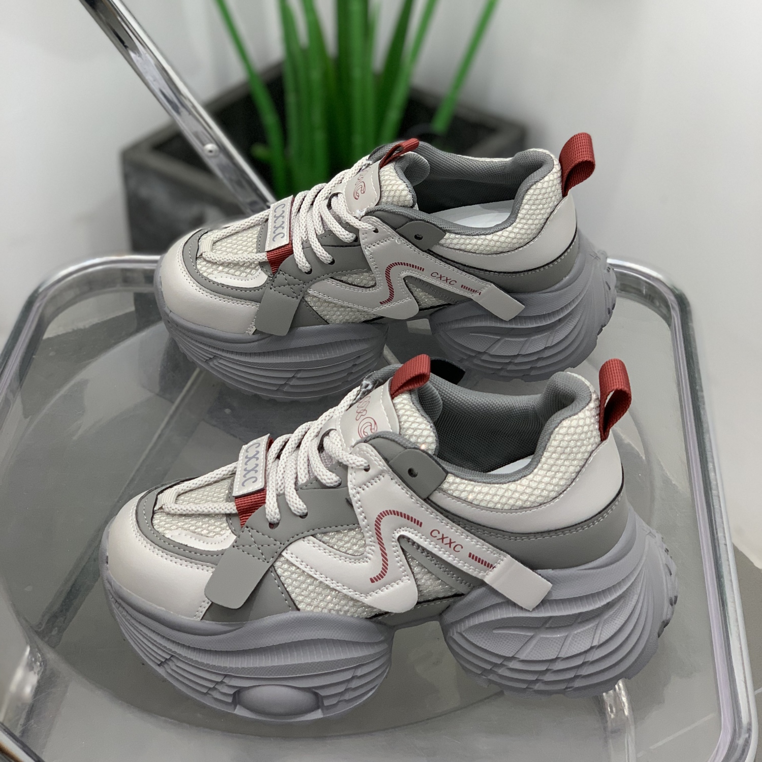 潮流厚底真皮老爹鞋女百搭显瘦