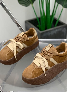 复古真皮摇摇鞋女2026年春季轻便阿甘鞋厚底增高显瘦运动休闲女鞋