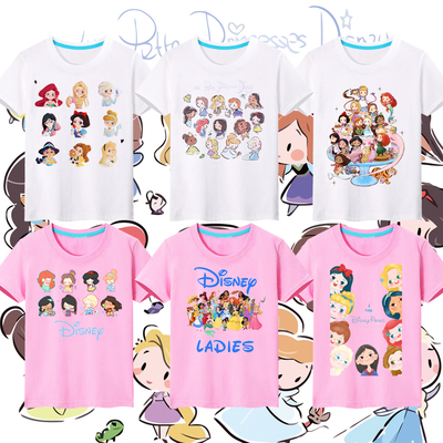 可爱迪士尼公主Princes少女卡通数码印花女童夏季纯棉T恤衫亲子装