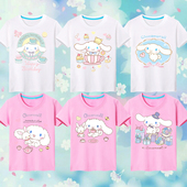 日系可爱大耳狗玉桂狗少女夏天短袖 纯棉学生男女童T恤衫 上衣服