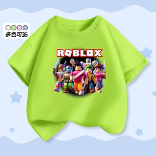 打底衫 Roblox罗布乐思男女童装 儿童半袖 纯棉t恤2025新款 夏季 短袖