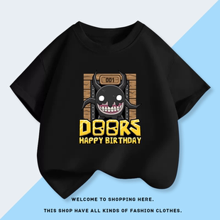 Roblox逃离大门doors短袖T恤男童衣服2025新款夏季儿童上衣童装潮