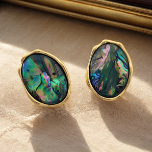 法式 天然鲍鱼贝耳钉女高级感简约气质耳环耳饰针 独特港风复古时尚