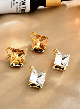 法式港风个性简约复古双面香槟色方形耳扣轻奢高级感耳钉耳环耳饰